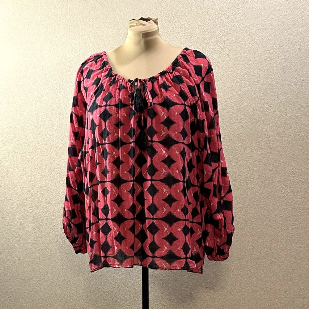 Sundance Boho Pink And Black Peasant Top